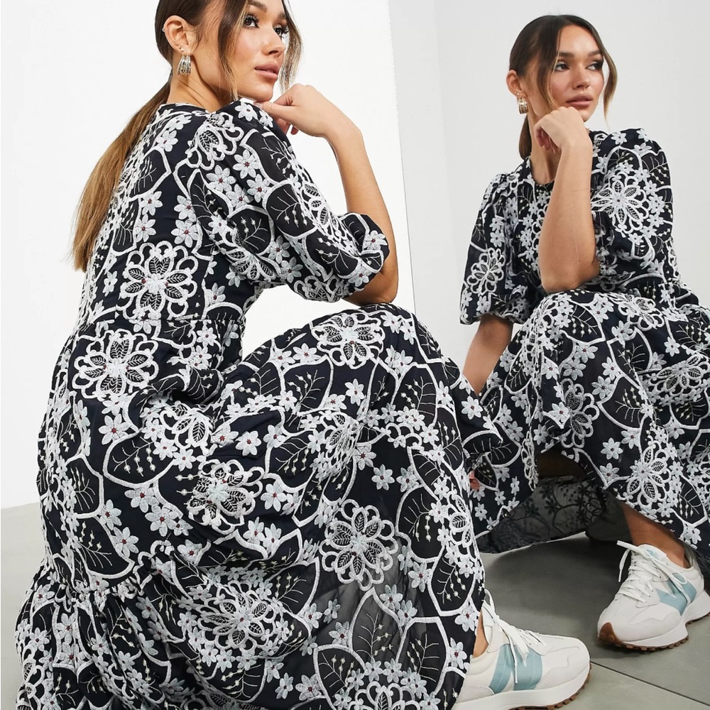Asos Editions Women’s Geo Floral Embroidered Midi Dress U.S. Size 6